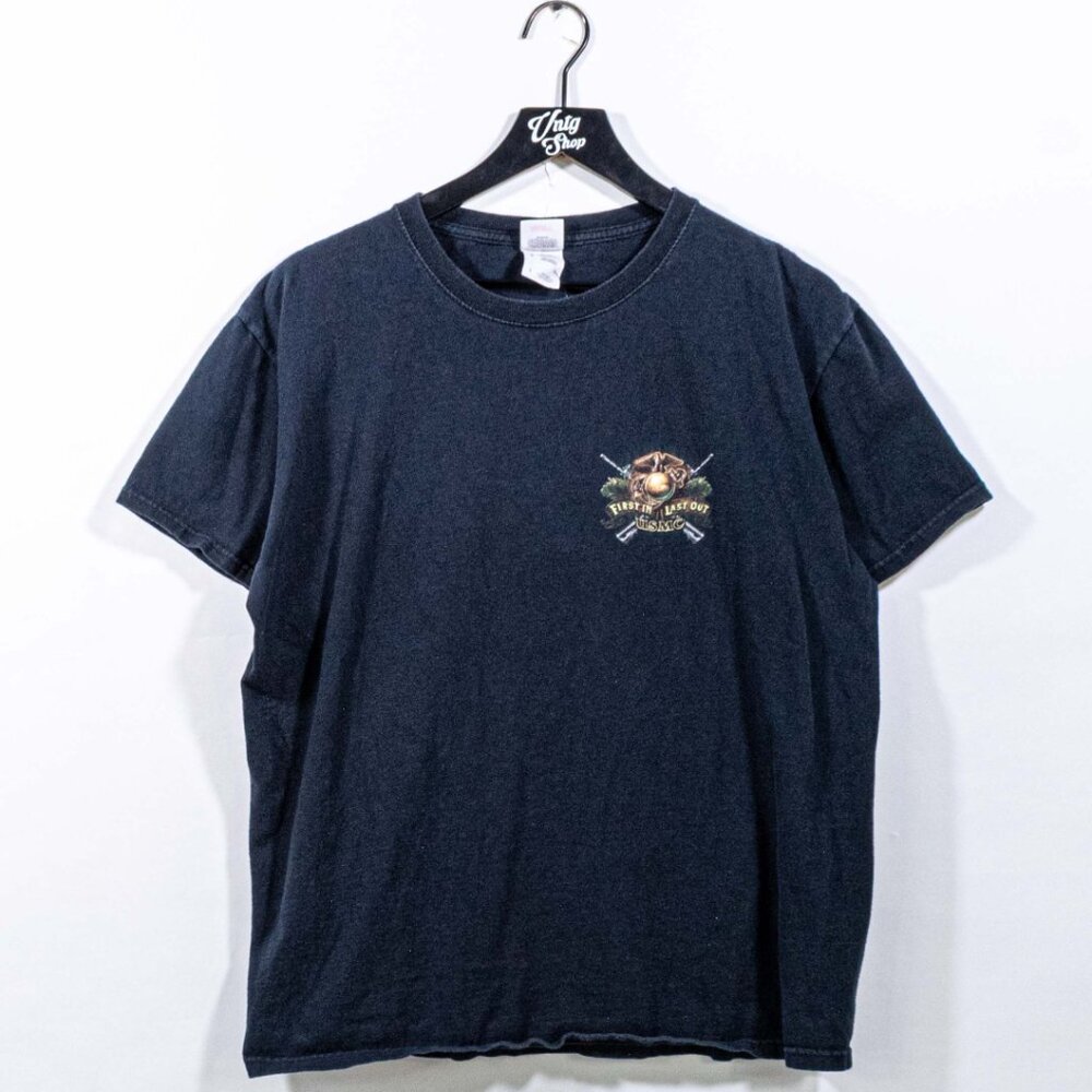 US Marines Bulldog First In Last Out T-Shirt Large Y2K Streetwear Military - Picture 6 of 7